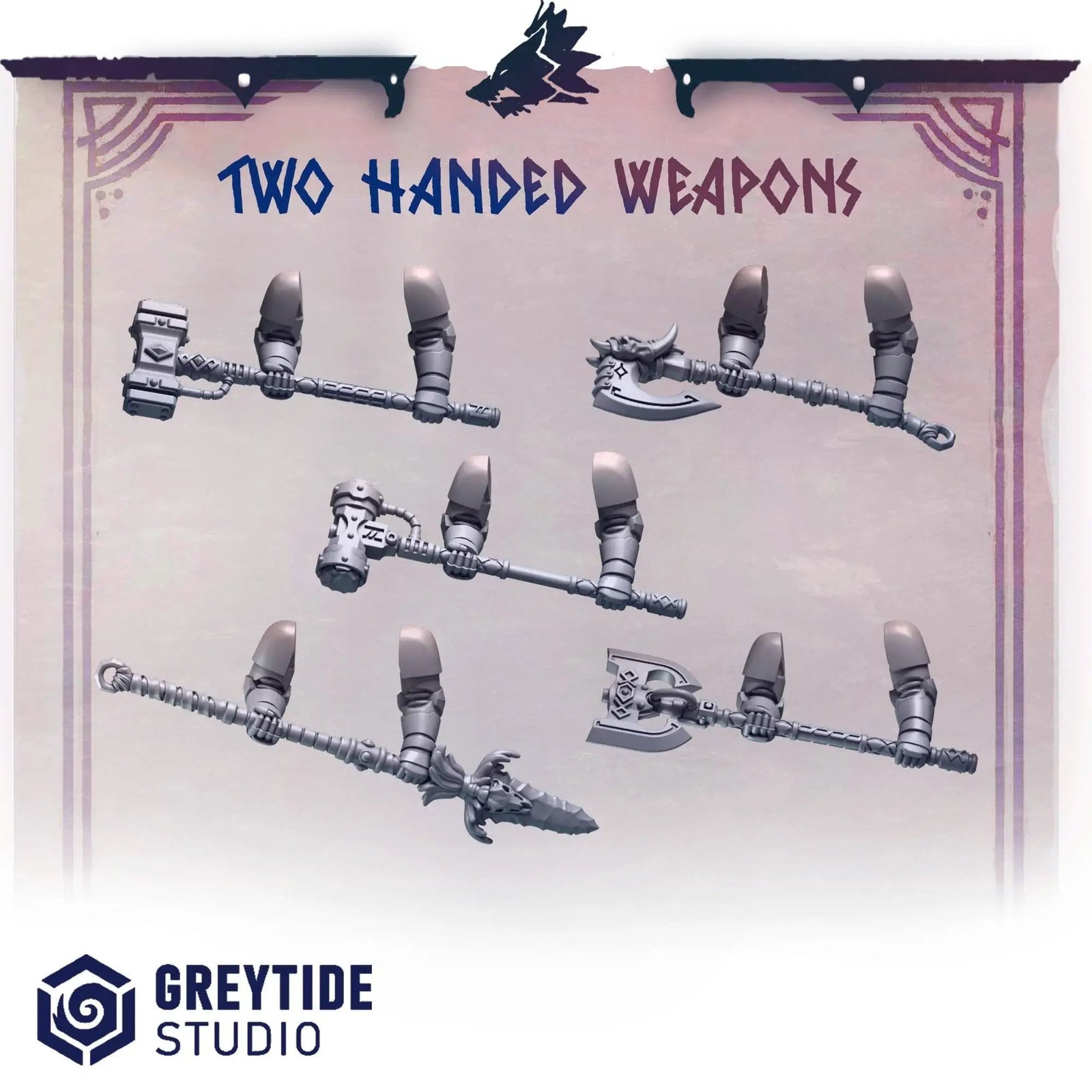 3d Printed Primal Hounds Two-Handed Weapons Set by Greytide Studio by Last Hope Miniatures