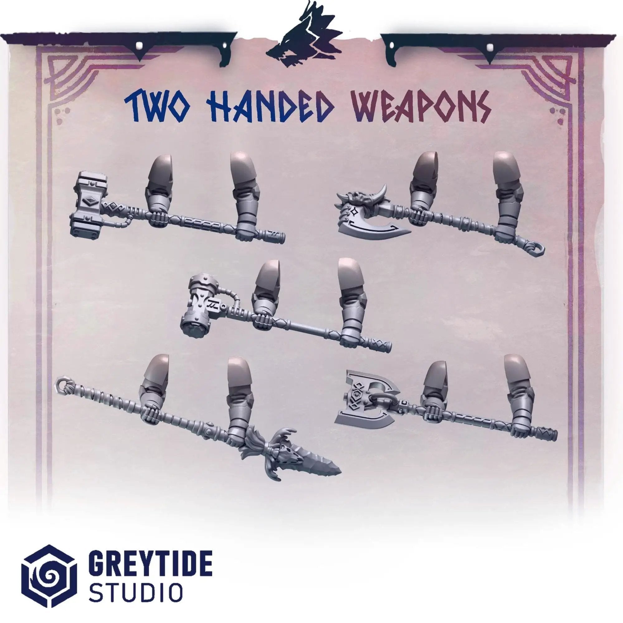 3d Printed Primal Hounds Two-Handed Weapons Set by Greytide Studio by Last Hope Miniatures