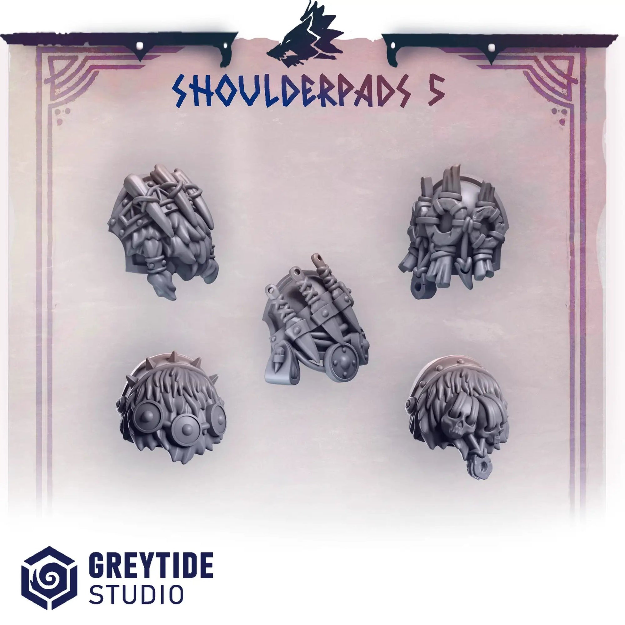 3d Printed Primal Hounds Shoulderpads #5 x10 by Greytide Studio by Last Hope Miniatures
