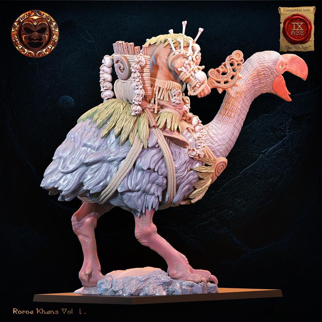 3D Printed Roroa Ariki on Dromornis Mount by Lost Kingdom Miniatures