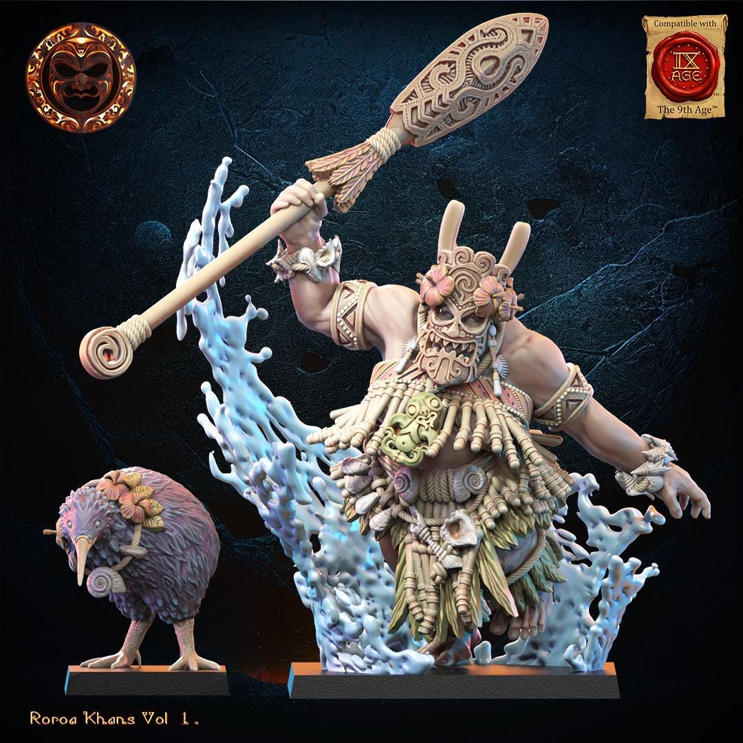3D Printed Hinewai, Tohunga with Familiar by Lost Kingdom Miniatures