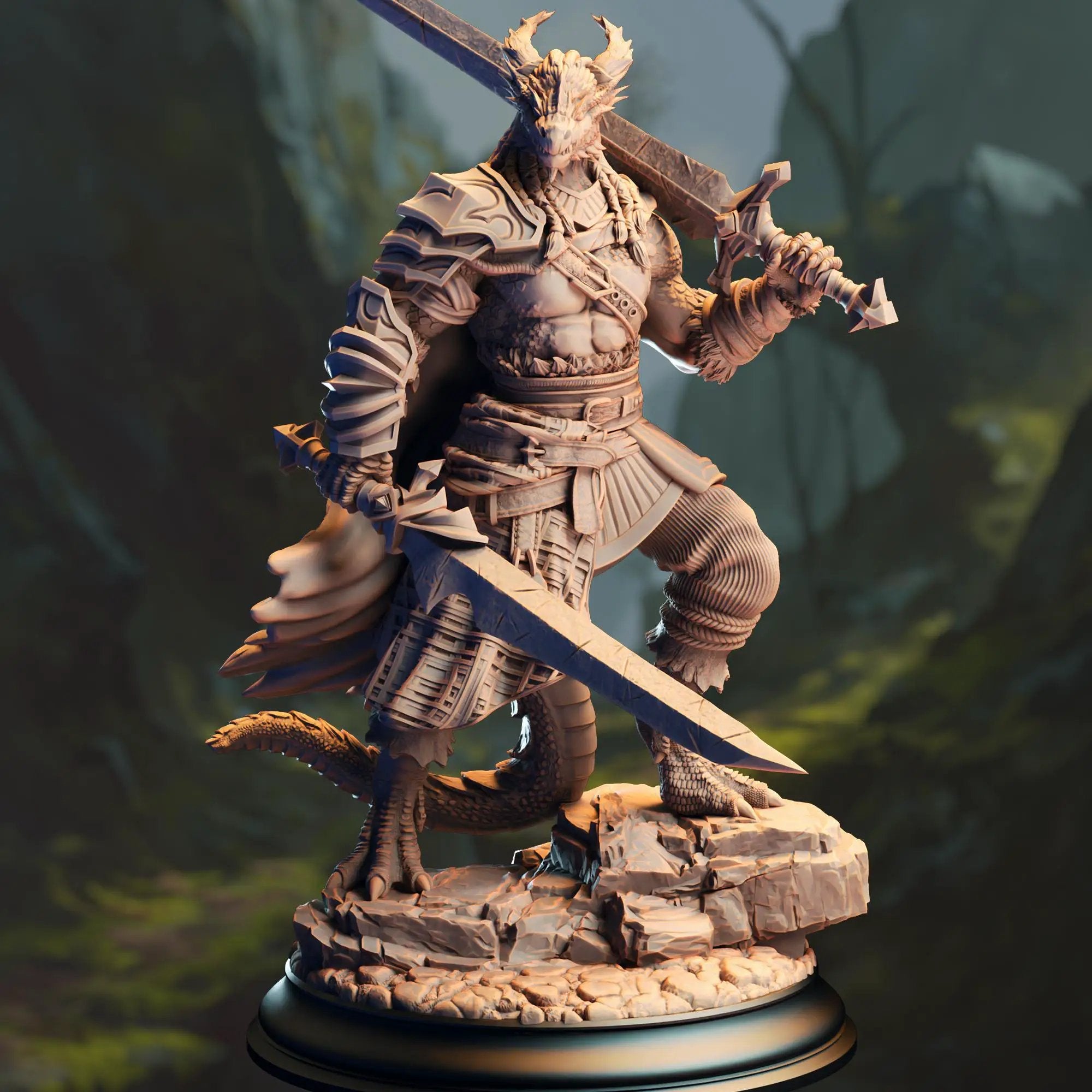 3D Printed Black Dragonborn Barbarian by DM Stash by Last Hope Miniatures