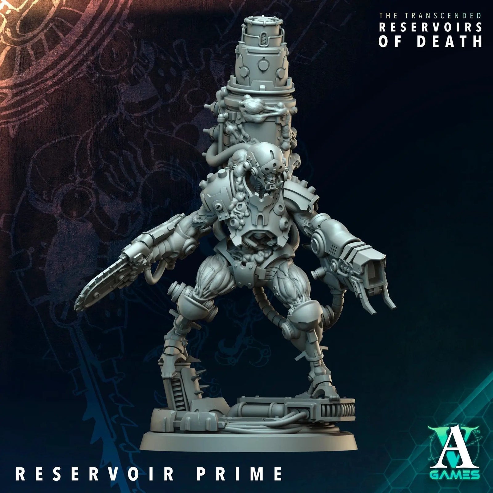 3D printed Reservoir Prime miniature by Last Hope Miniatures for Archvillain Games, featuring detailed sci-fi design.