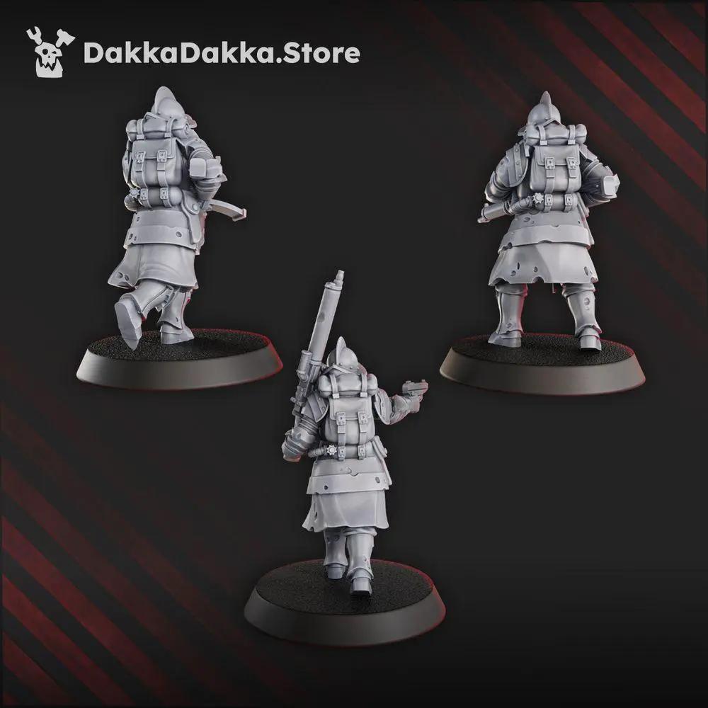 Three 3D printed trench heavy support models by Last Hope Miniatures for DakkaDakka Miniatures, shown in detailed close-up.