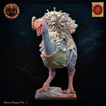 3D printed Roroa Ariki on Dromornis mount miniature by Last Hope Miniatures, detailed fantasy creature sculpture.