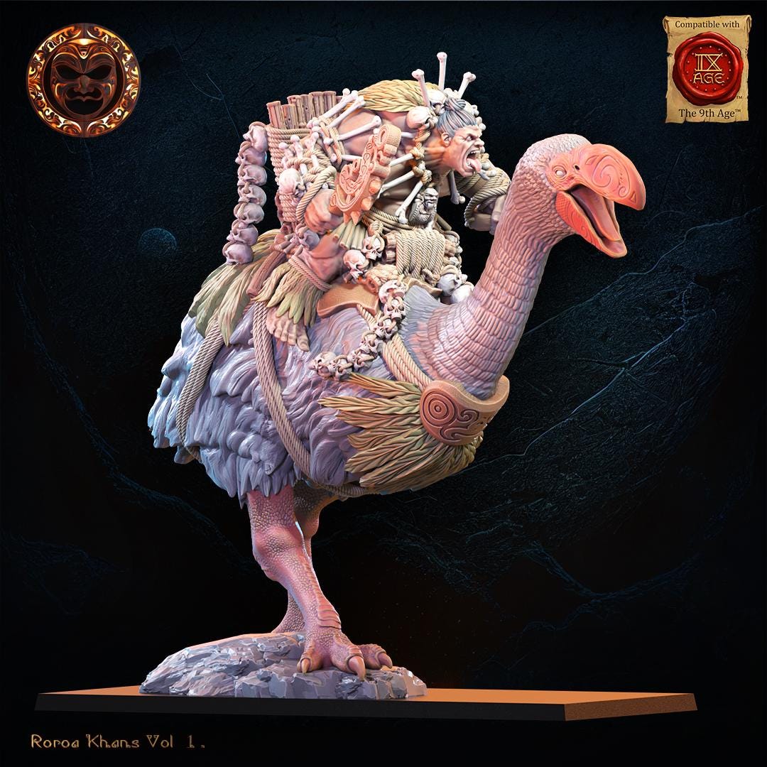 3D Printed Roroa Ariki on Dromornis Mount by Lost Kingdom Miniatures