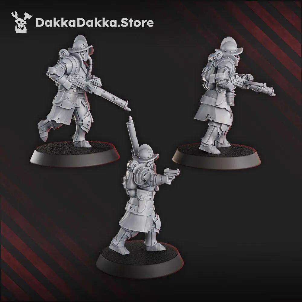 Three 3D printed trench heavy support models by DakkaDakka Miniatures for Last Hope Miniatures, showcasing detailed industrial design.