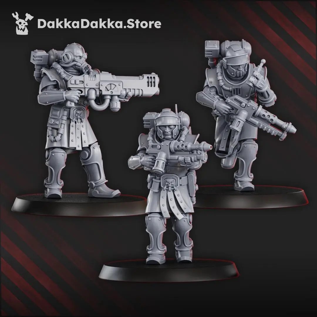 Ten 3D printed Satellitum Mechguards Squad miniatures by Last Hope Miniatures for DakkaDakka Miniatures in detailed armor and combat pose
