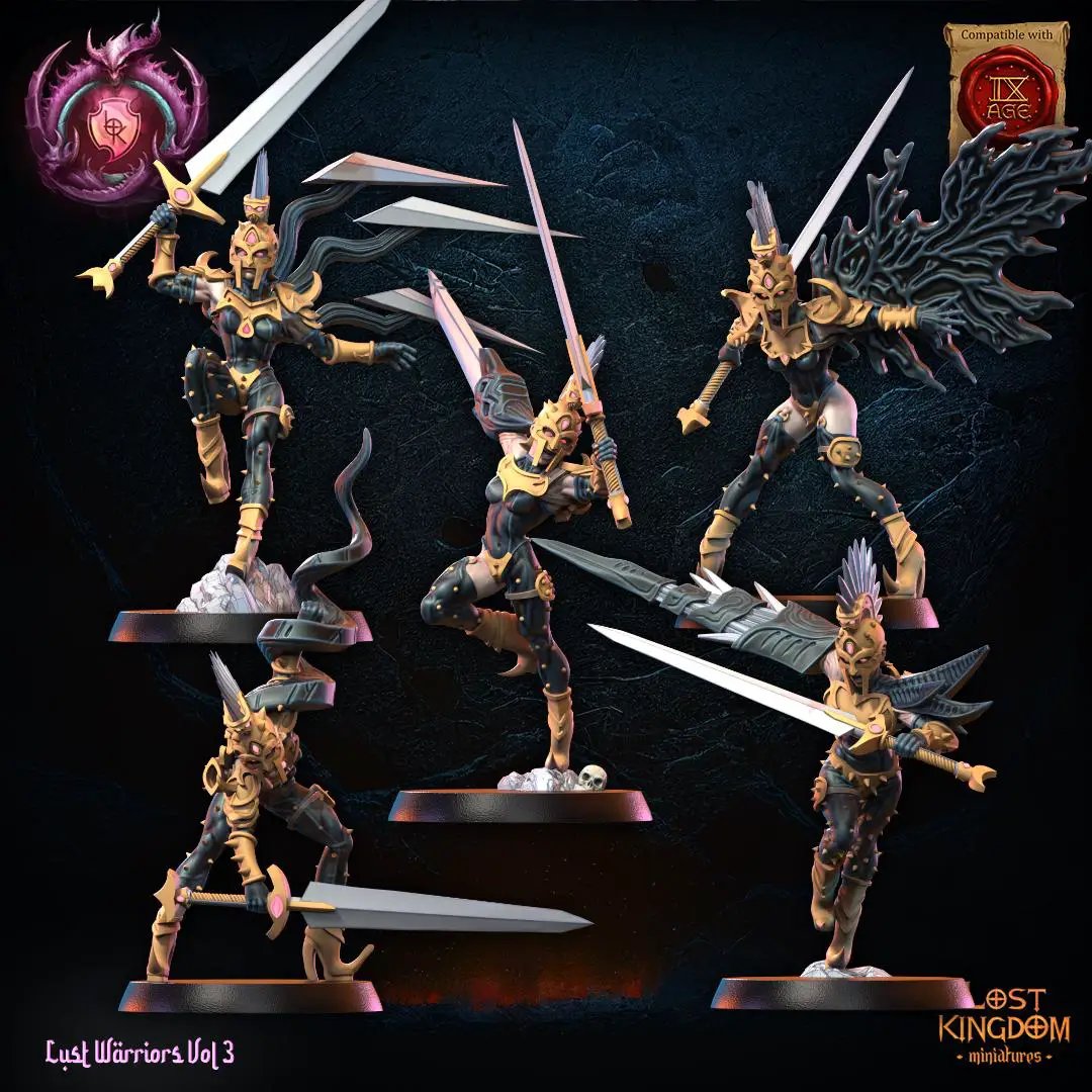 3D printed Lust Fallen Regiment miniature by Last Hope Miniatures, detailed fantasy soldier figure from Lost Kingdom Miniatures.