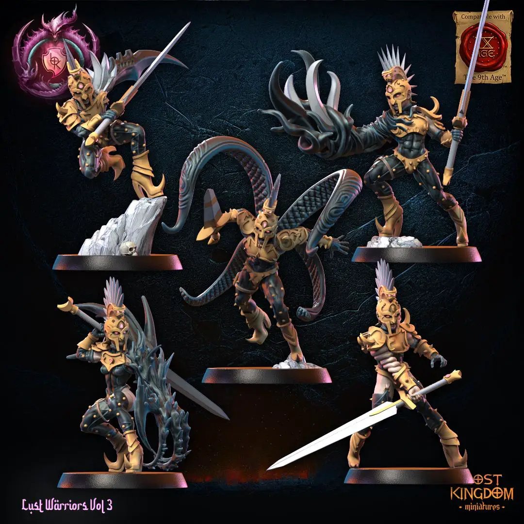 3D printed Lust Fallen Regiment miniatures by Last Hope Miniatures, showing detailed figures from Lost Kingdom Miniatures collection.