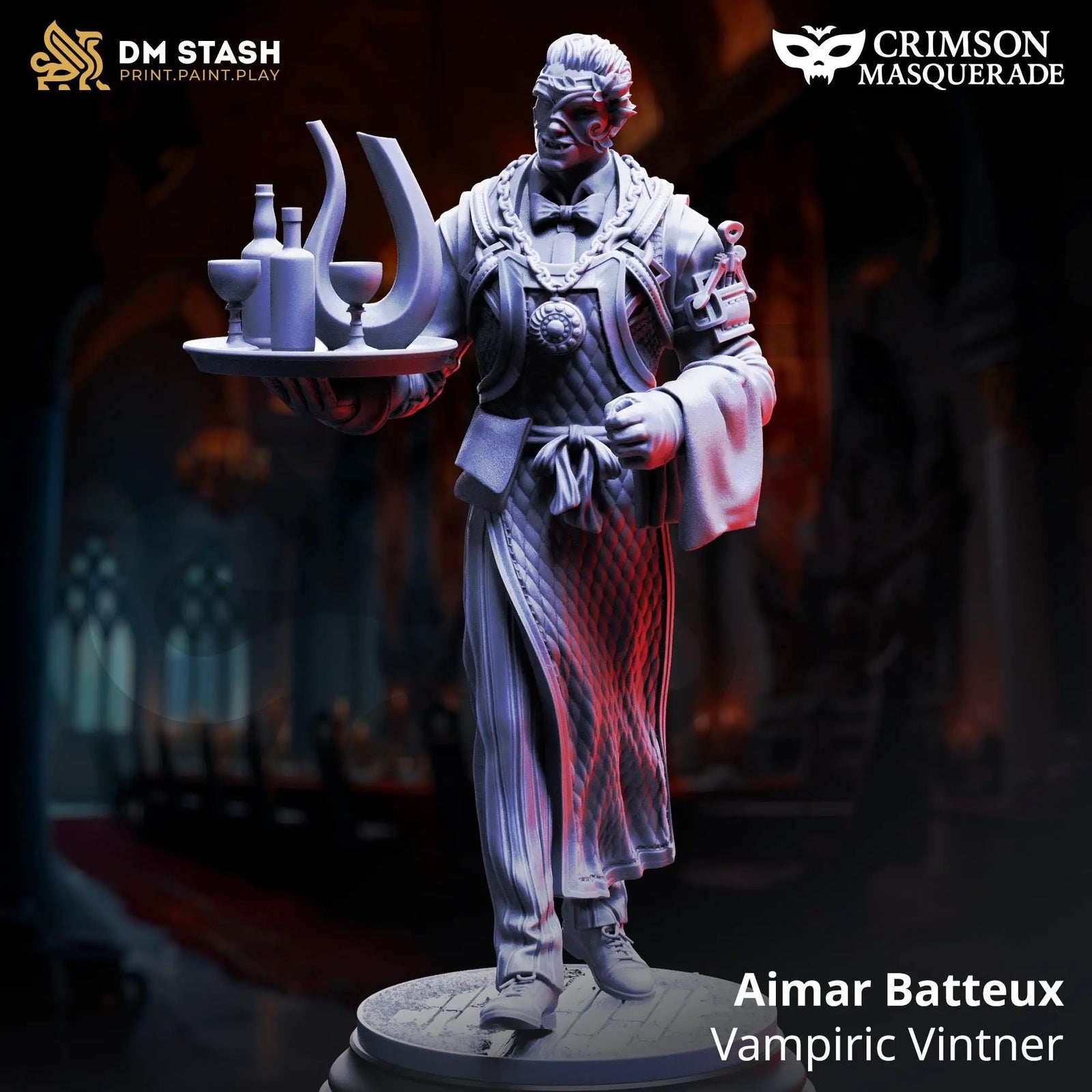 3D printed Vampiric Vintner figure by Last Hope Miniatures, featuring a vampiric character with detailed costume and sinister expression.