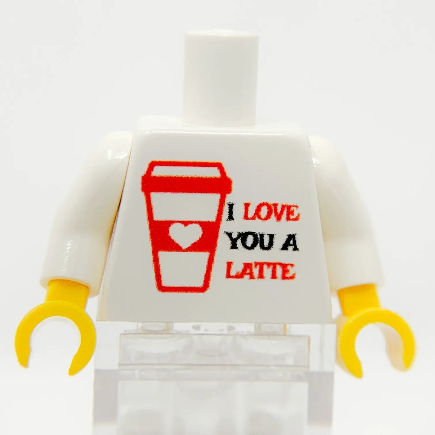 Printed "I Love You A Latte" Minifig Torso made using LEGO parts - B3 Customs by B3 Customs