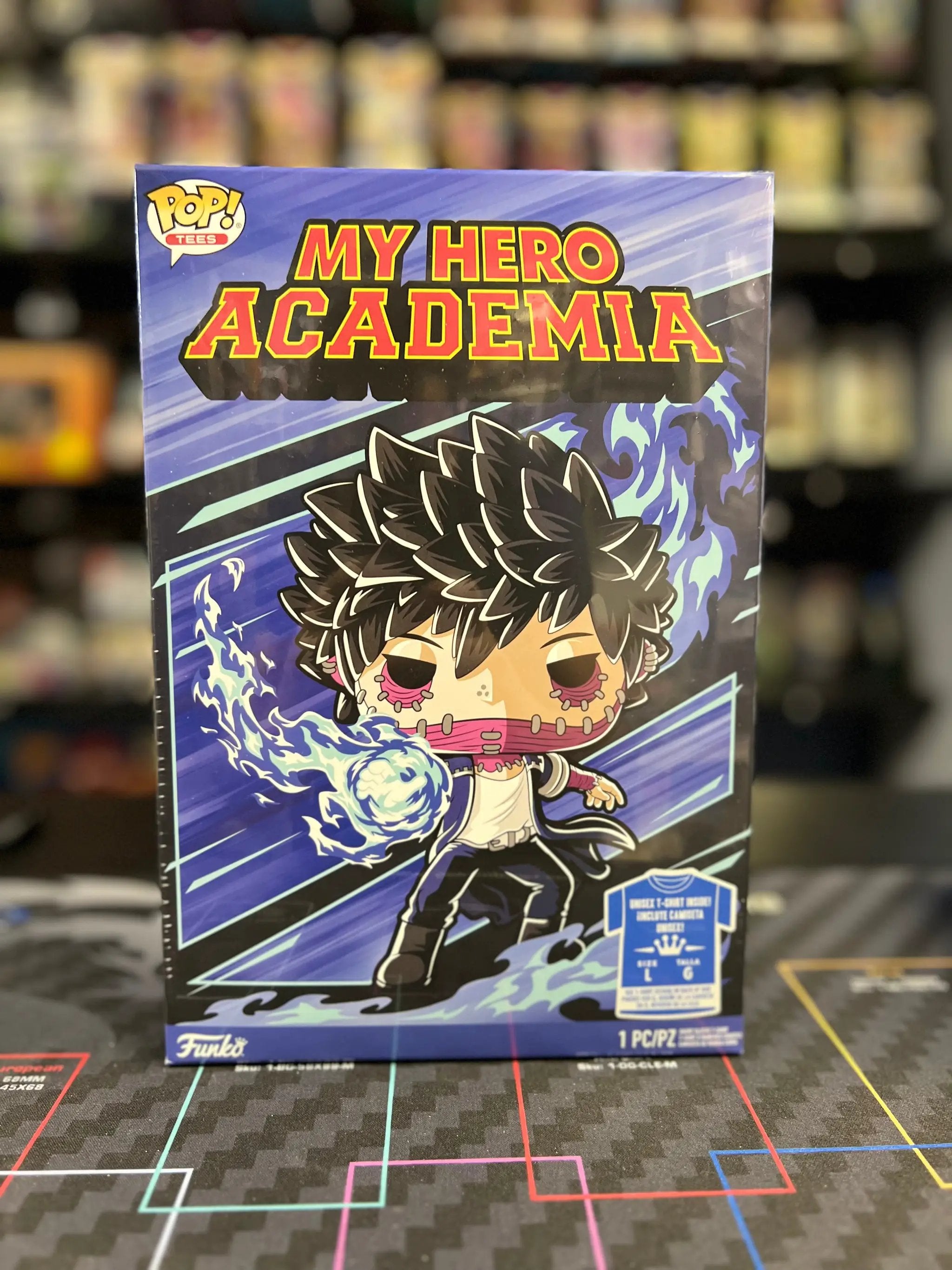 Boxed MHA Dabi apparel T-shirt from THE MIGHTY HOBBY SHOP, featuring Dabi character design in the Specialty Series.