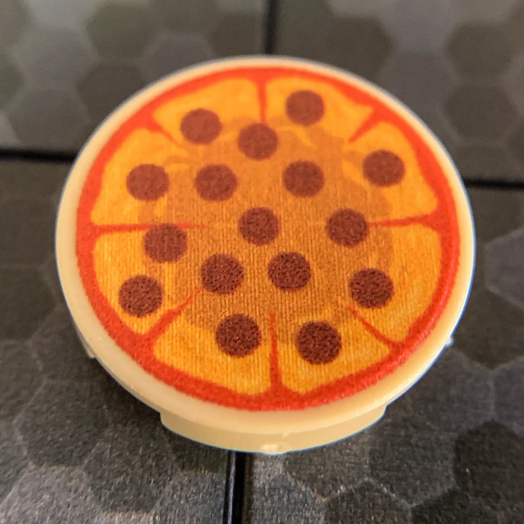 Pepperoni Pizza Pie Custom (2x2 Round Tile) made using LEGO part by B3 Customs