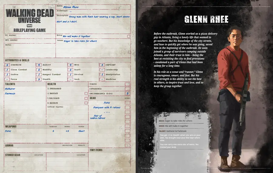The Walking Dead Universe Starter Set role-playing game box by Imagining Games, featuring miniatures, rulebook, and accessories.