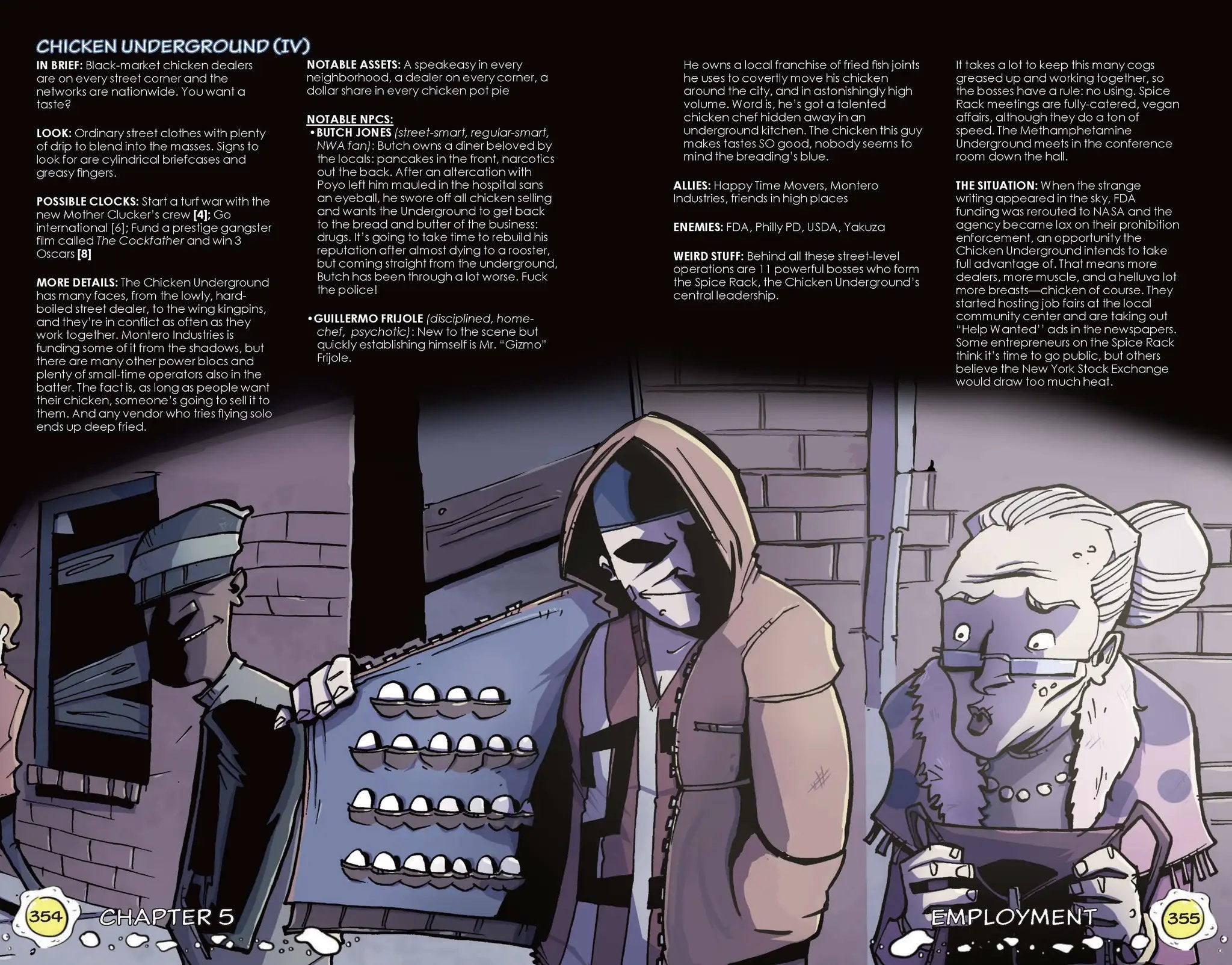 Chew: The Roleplaying Game book and PDF by Imagining Games, featuring colorful cover art and RPG gameplay illustrations.
