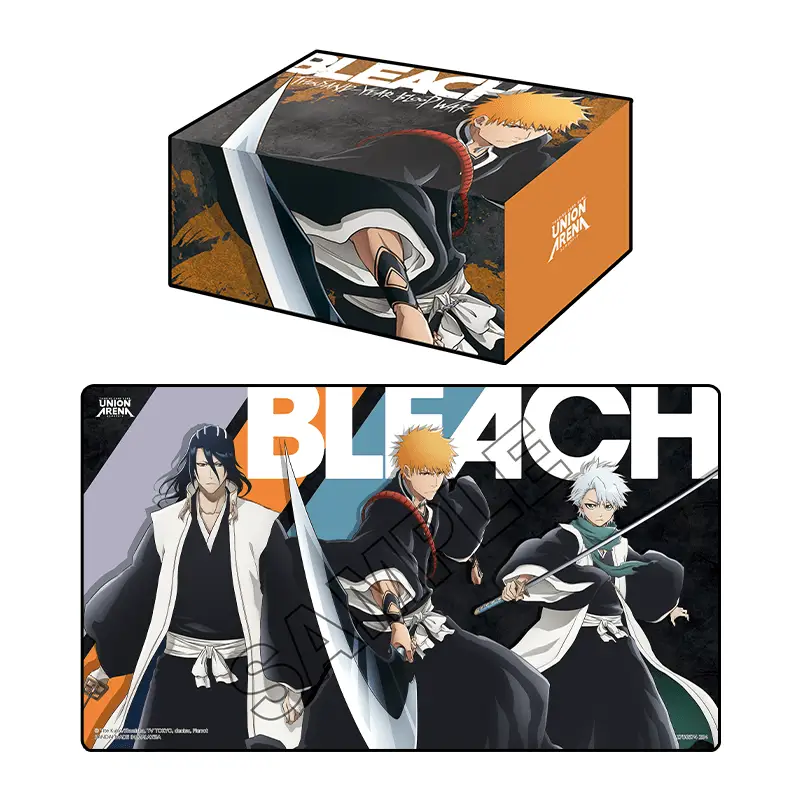 Union Arena Bleach Playmat and Half Storage Box set by THE MIGHTY HOBBY SHOP, featuring vibrant designs and storage compartments.
