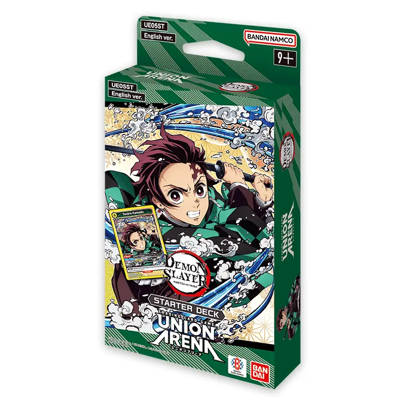 Demon Slayer Kimetsu no Yaiba Union Arena Starter Deck featuring colorful anime artwork and character cards from the series.