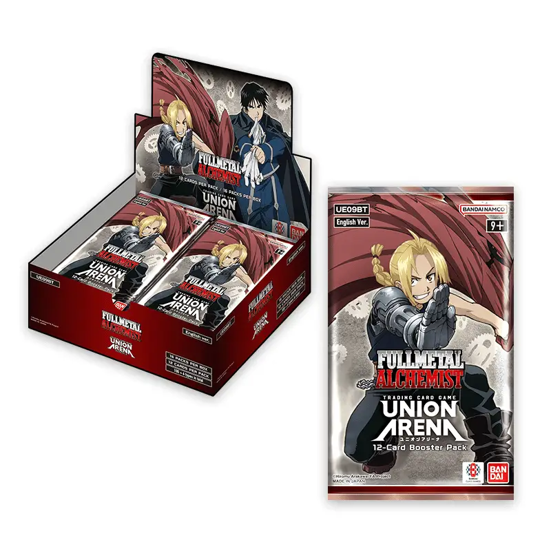 Union Arena Booster Pack Fullmetal Alchemist trading card game from The Mighty Hobby Shop, featuring colorful character illustrations.