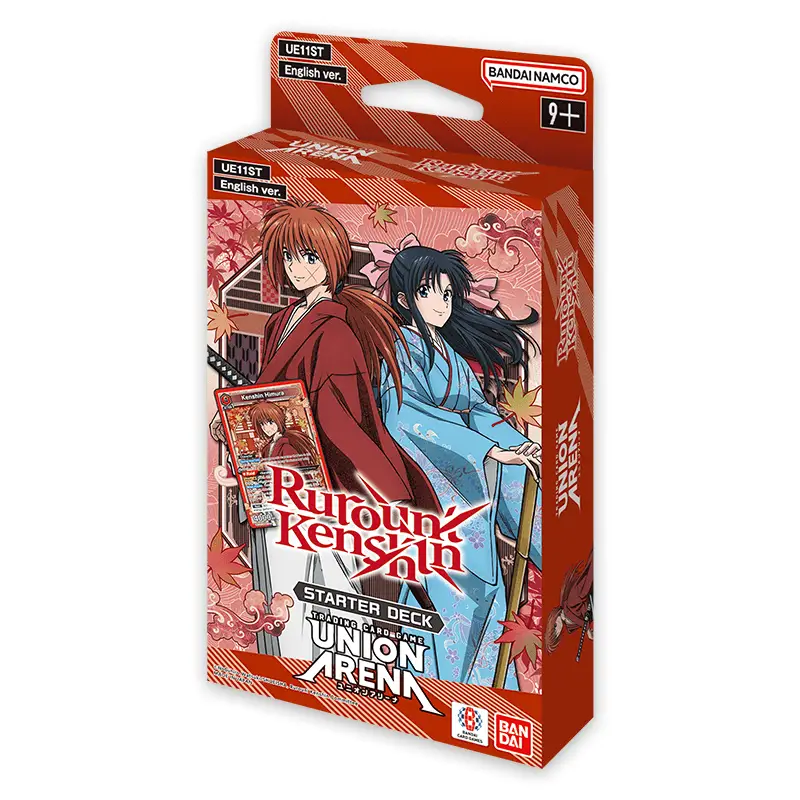 Rurouni Kenshin Union Arena Starter Deck card from THE MIGHTY HOBBY SHOP, featuring colorful anime character artwork.