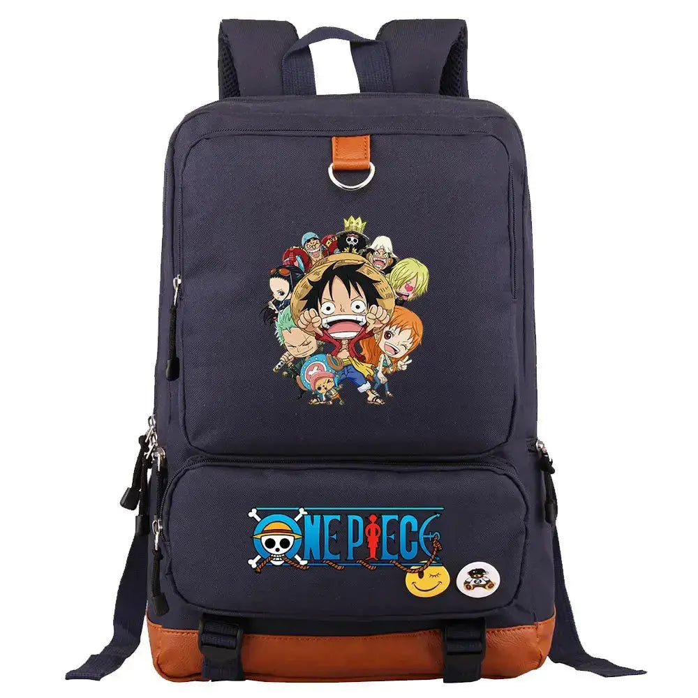 Unisex backpack featuring Luffy from One Piece, printed design, ideal for school or travel, by Infinite Visibility.