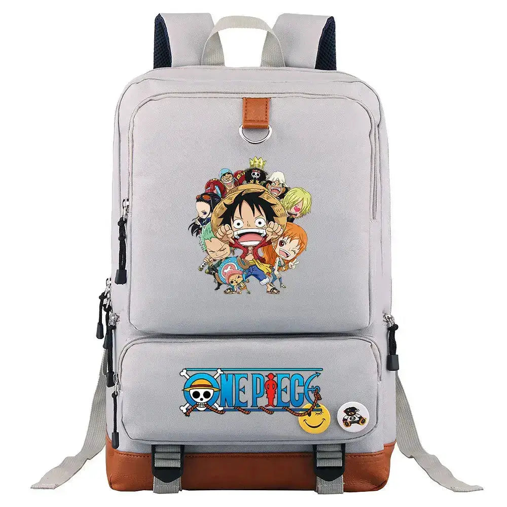 Unisex backpack featuring Luffy print from One Piece, ideal for school and travel by Infinite Visibility.