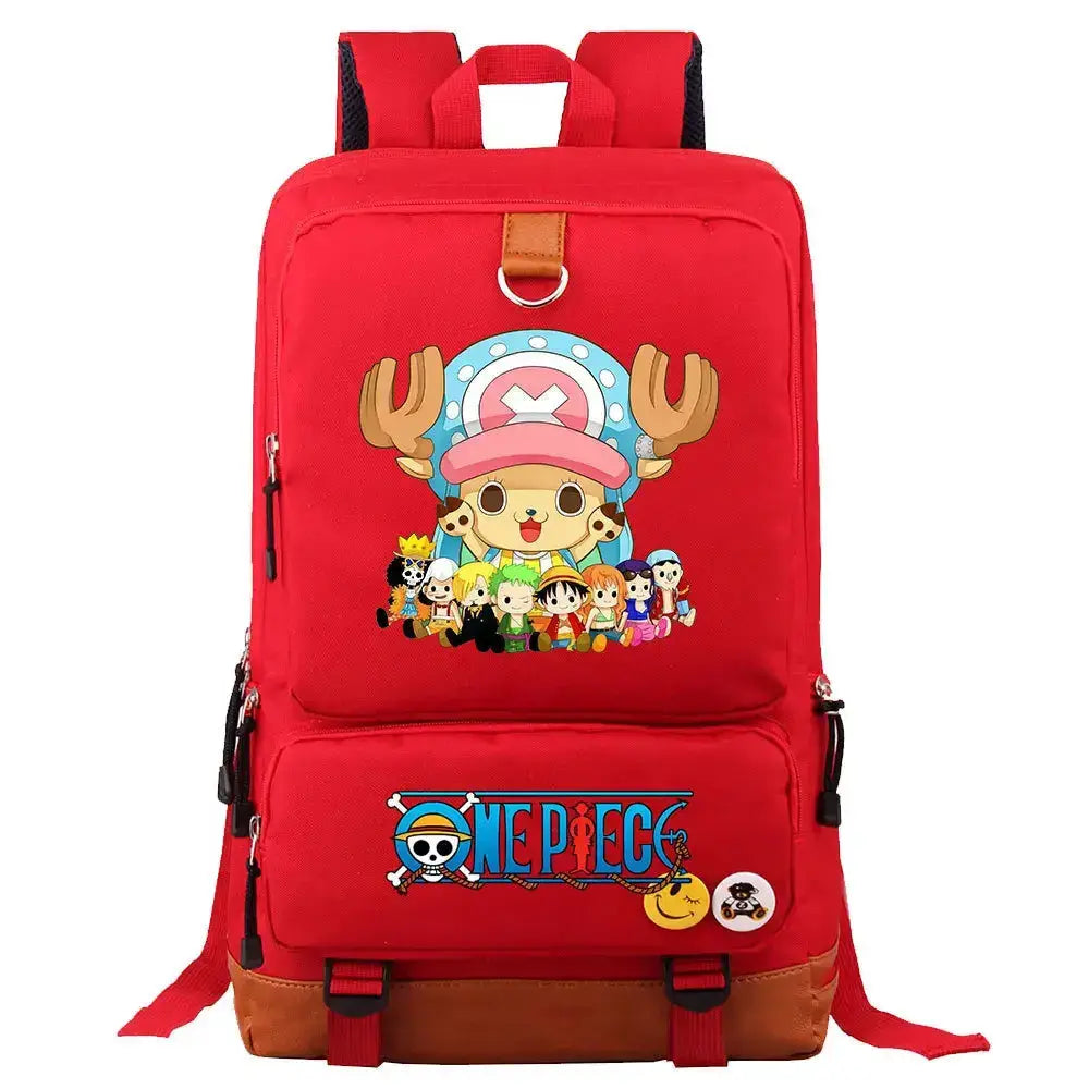 Unisex backpack featuring Luffy print from One Piece, ideal for school or travel, by Infinite Visibility.