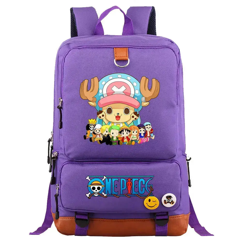 Unisex backpack featuring Luffy print from One Piece, ideal for school or travel, by Infinite Visibility.