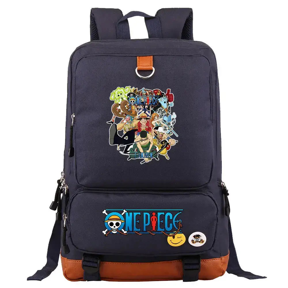 Unisex backpack featuring Luffy print from One Piece, ideal for school or travel, by Infinite Visibility.
