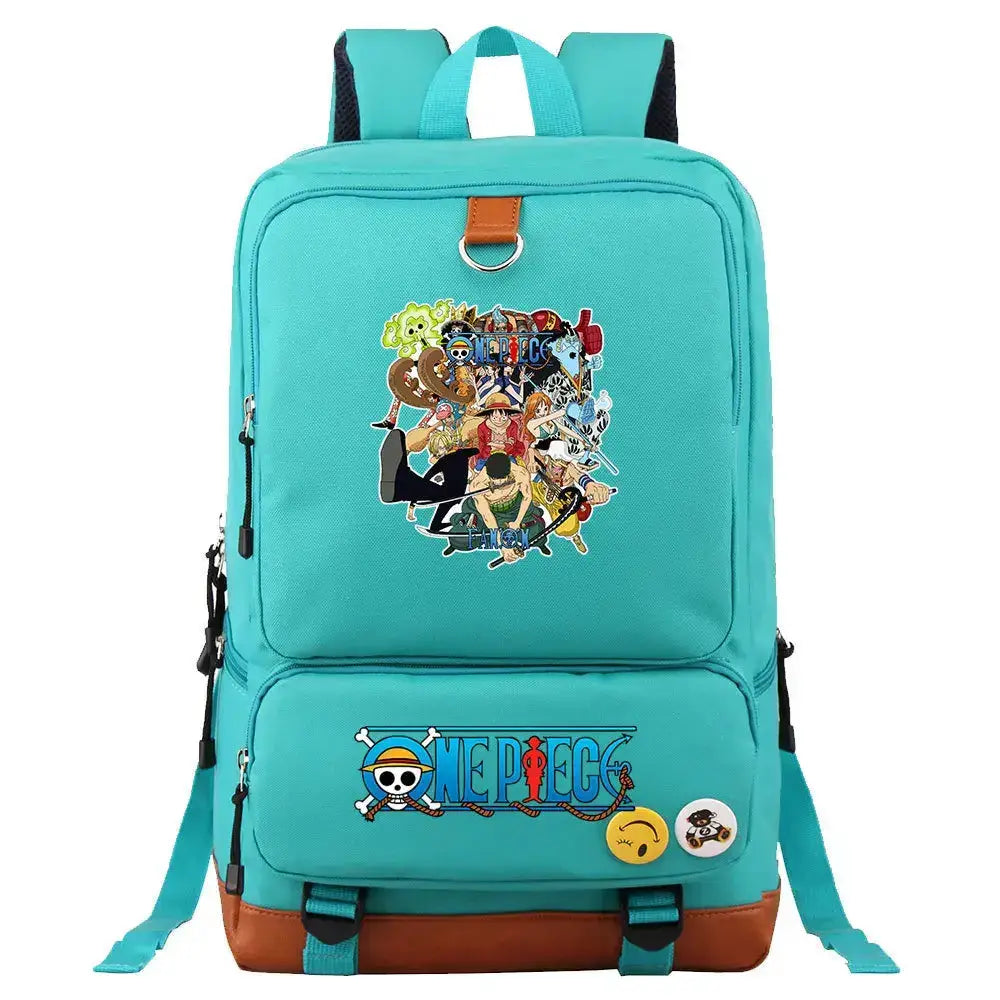 Unisex backpack featuring Luffy print from One Piece, ideal for school or travel, by Infinite Visibility.