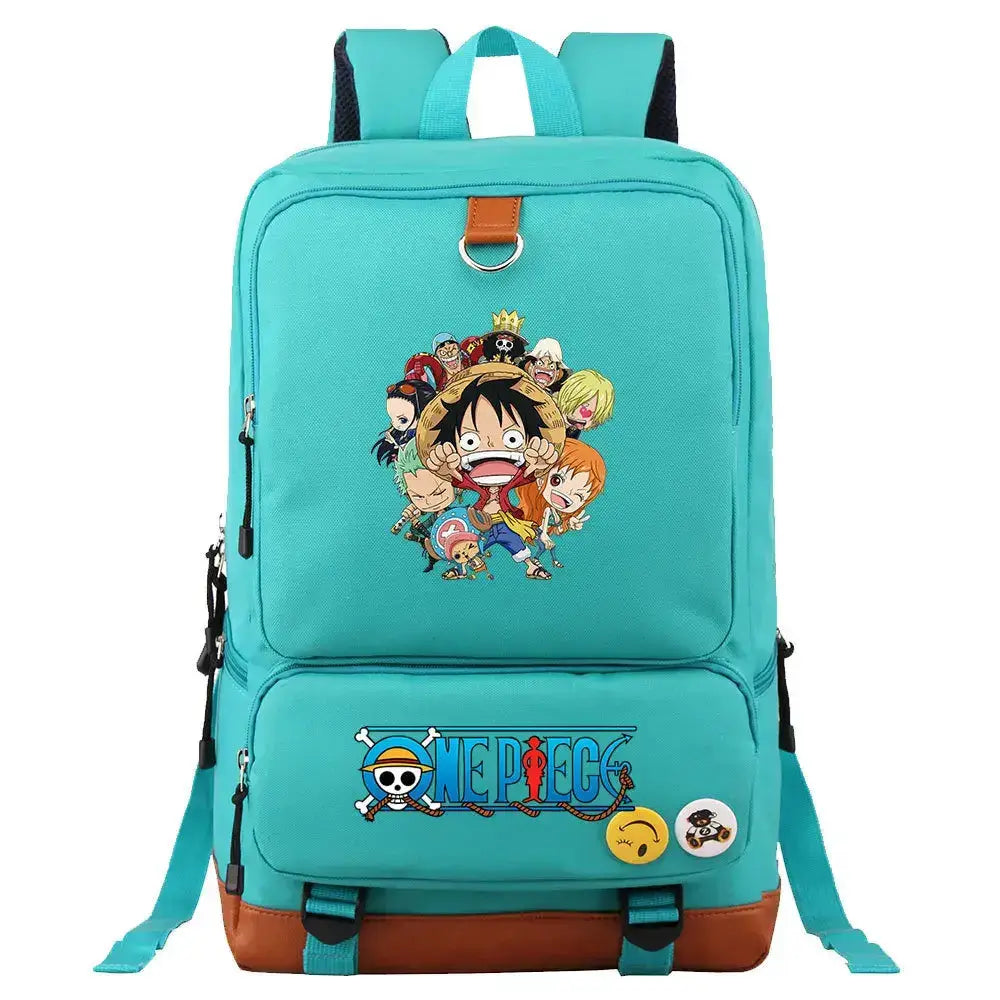 Unisex backpack featuring Luffy print from One Piece, ideal for school or travel, by Infinite Visibility.