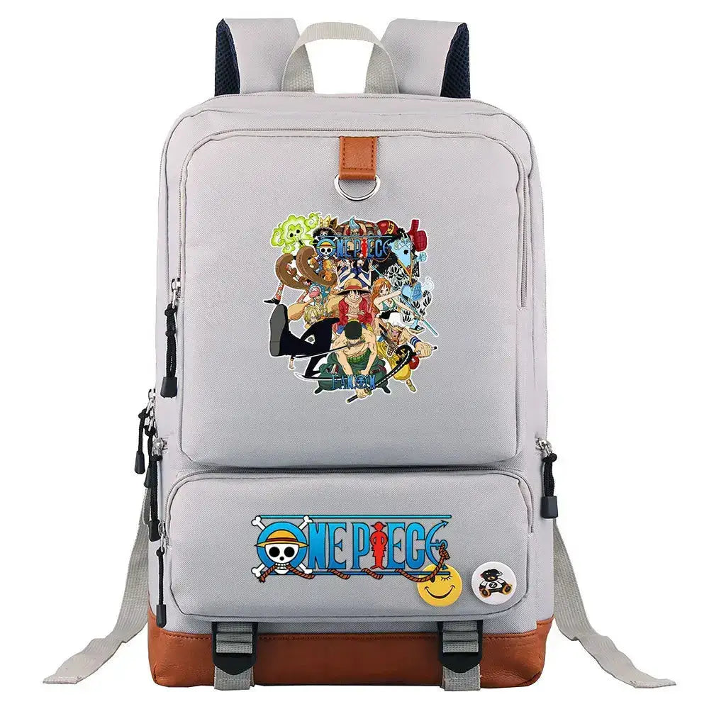 Unisex backpack featuring Luffy print from One Piece, ideal for school and travel by Infinite Visibility.