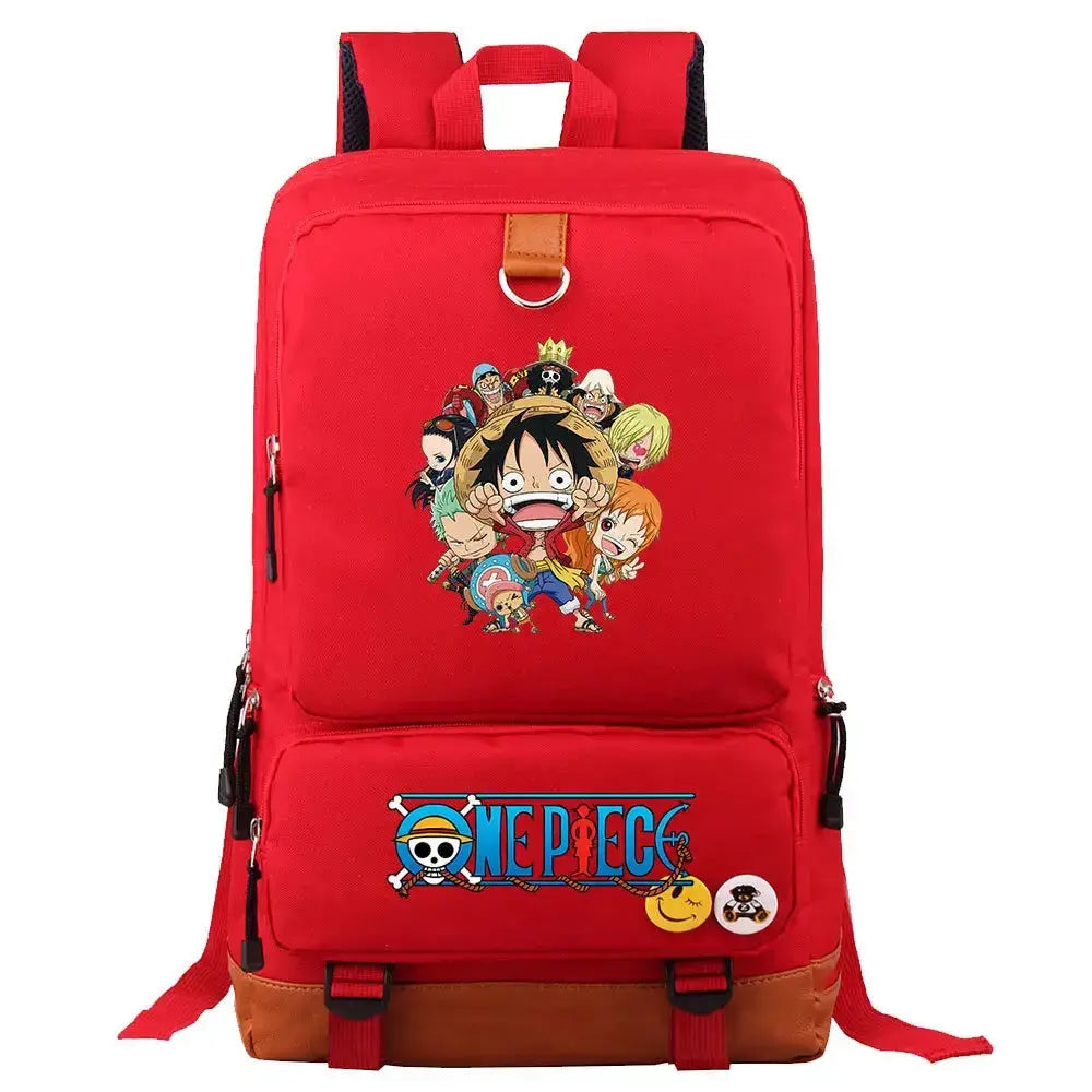 Unisex backpack featuring Luffy print from One Piece, ideal for school or travel, by Infinite Visibility.