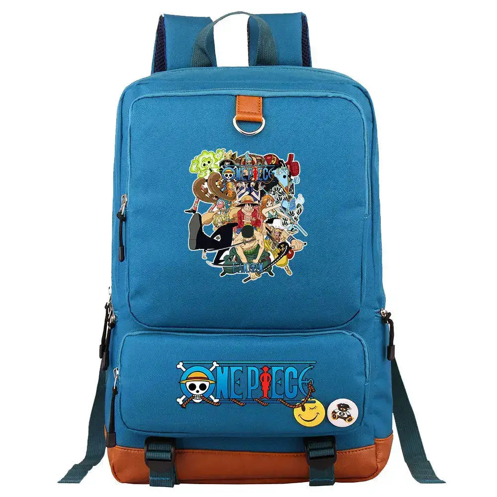 Unisex backpack by Infinite Visibility featuring One Piece Luffy print, ideal for school or travel, with multiple compartments and adjustable straps.