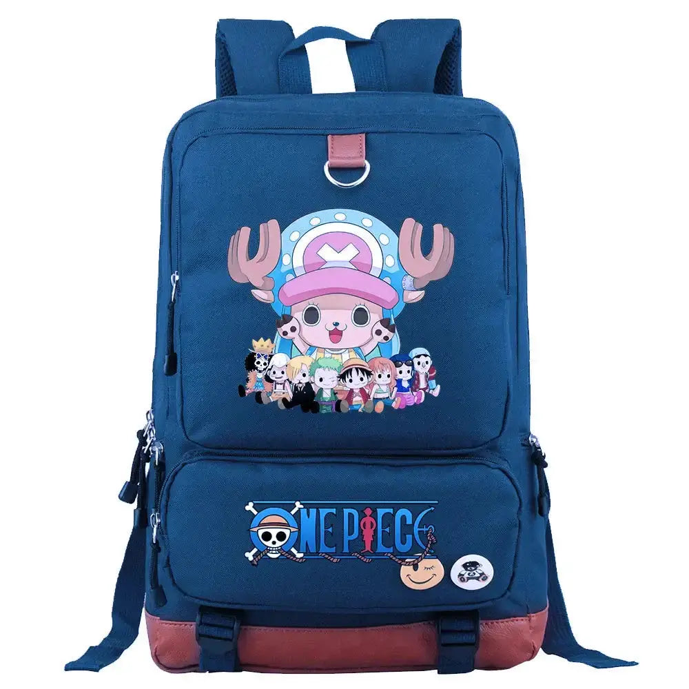Unisex backpack featuring Luffy print from One Piece, ideal for school or travel, by Infinite Visibility.