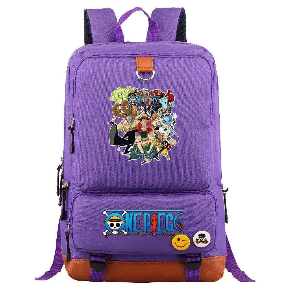 Unisex backpack featuring Luffy from One Piece, with printed design, suitable for school or travel, by Infinite Visibility.