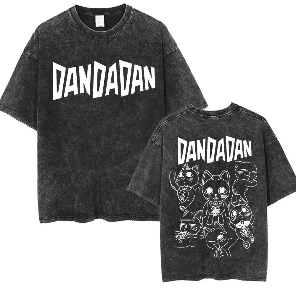 Vintage washed Dandadan Okarun graphic T-shirt by Infinite Visibility, showing the front design on a casual men's tee.