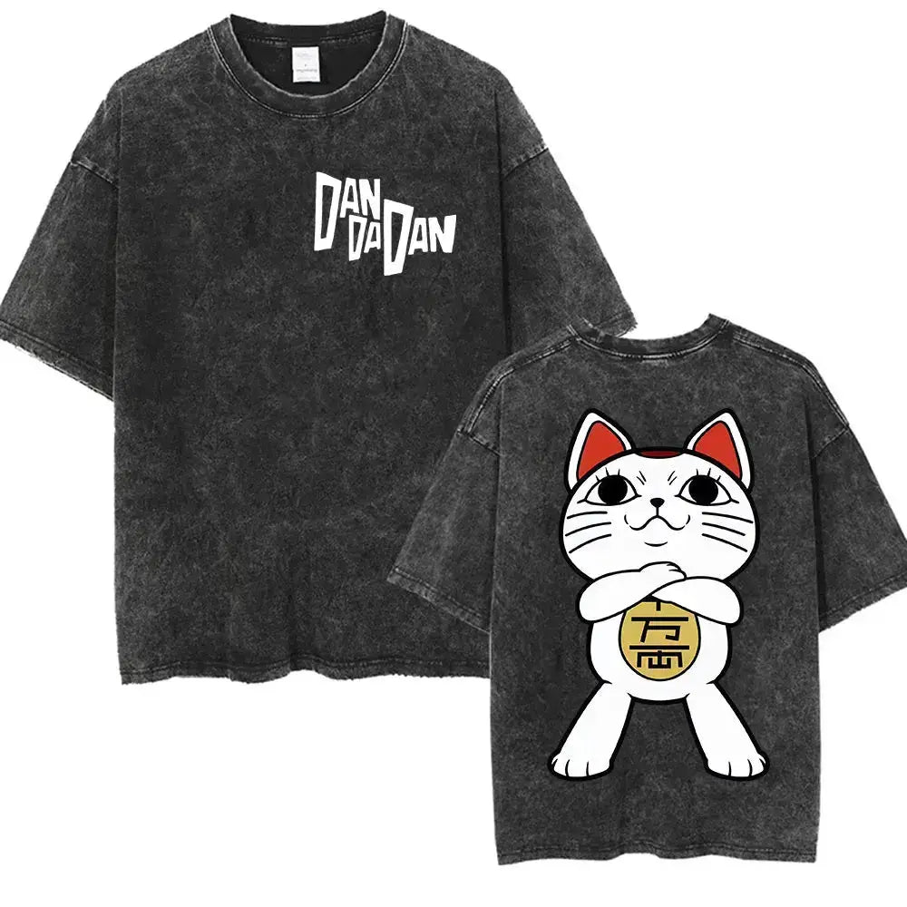 Vintage washed Dandadan Okarun graphic T-shirt by Infinite Visibility, featuring a colorful Okarun design on soft cotton fabric.