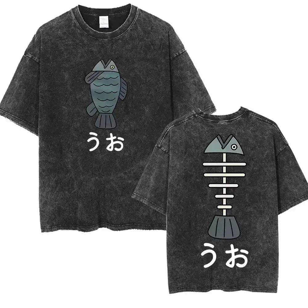 Vintage washed Dandadan Okarun graphic T-shirt by Infinite Visibility featuring colorful anime-inspired design on soft cotton fabric.