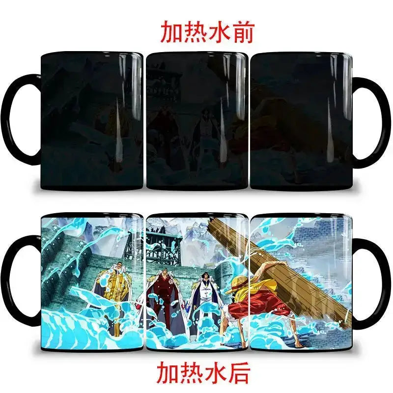 Color changing mug featuring Nika Luffy and Ace from One Piece, by Infinite Visibility, with vibrant character illustrations.