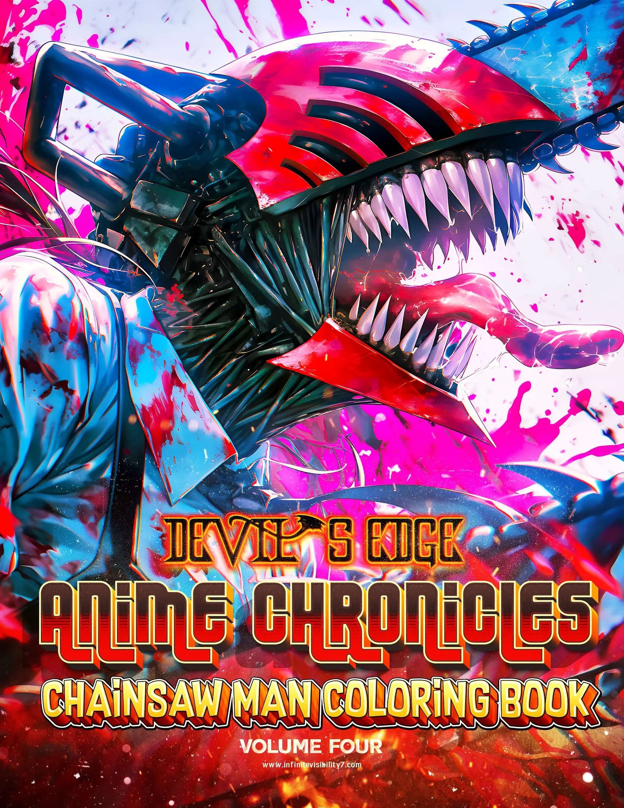Anime Chronicles: Devil’s Edge Chainsaw Man coloring book by Infinite Visibility, featuring detailed illustrations from the manga series.