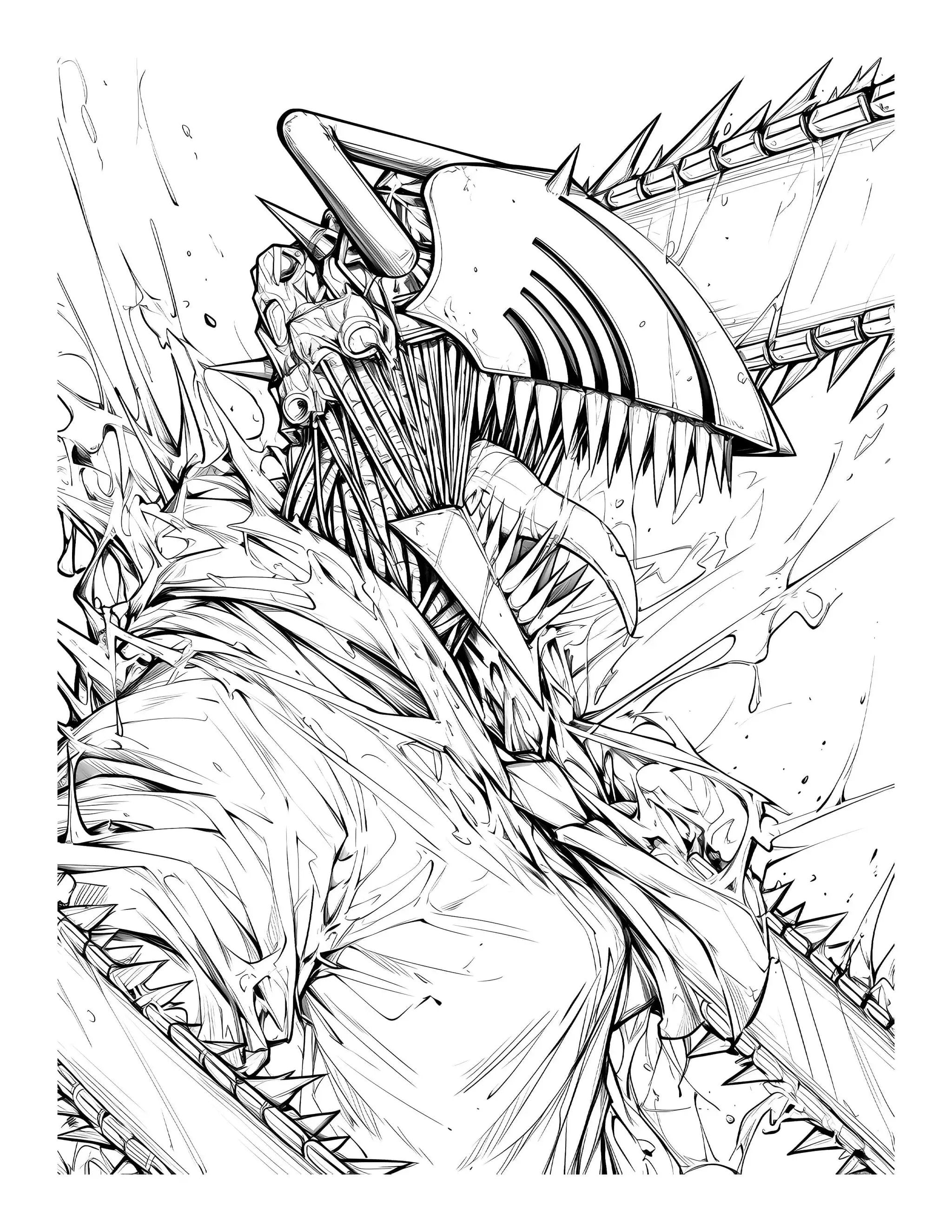 Anime Chronicles: Devil’s Edge Chainsaw Man coloring book PDF by Infinite Visibility, featuring pages with detailed anime-style illustrations.