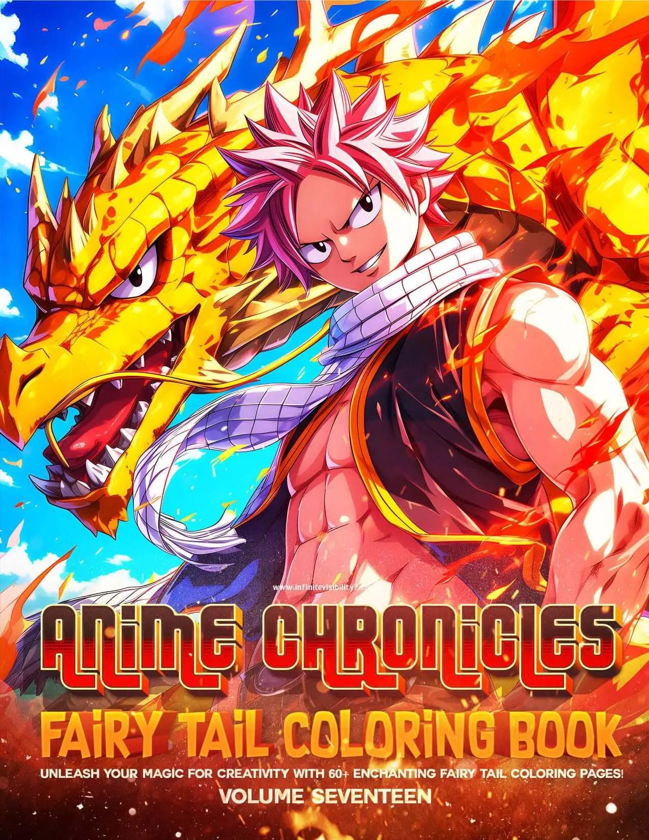 Digital download of Fairy Tail coloring book Vol. 17 by Infinite Visibility featuring 60 pages of anime-inspired manga art for coloring.