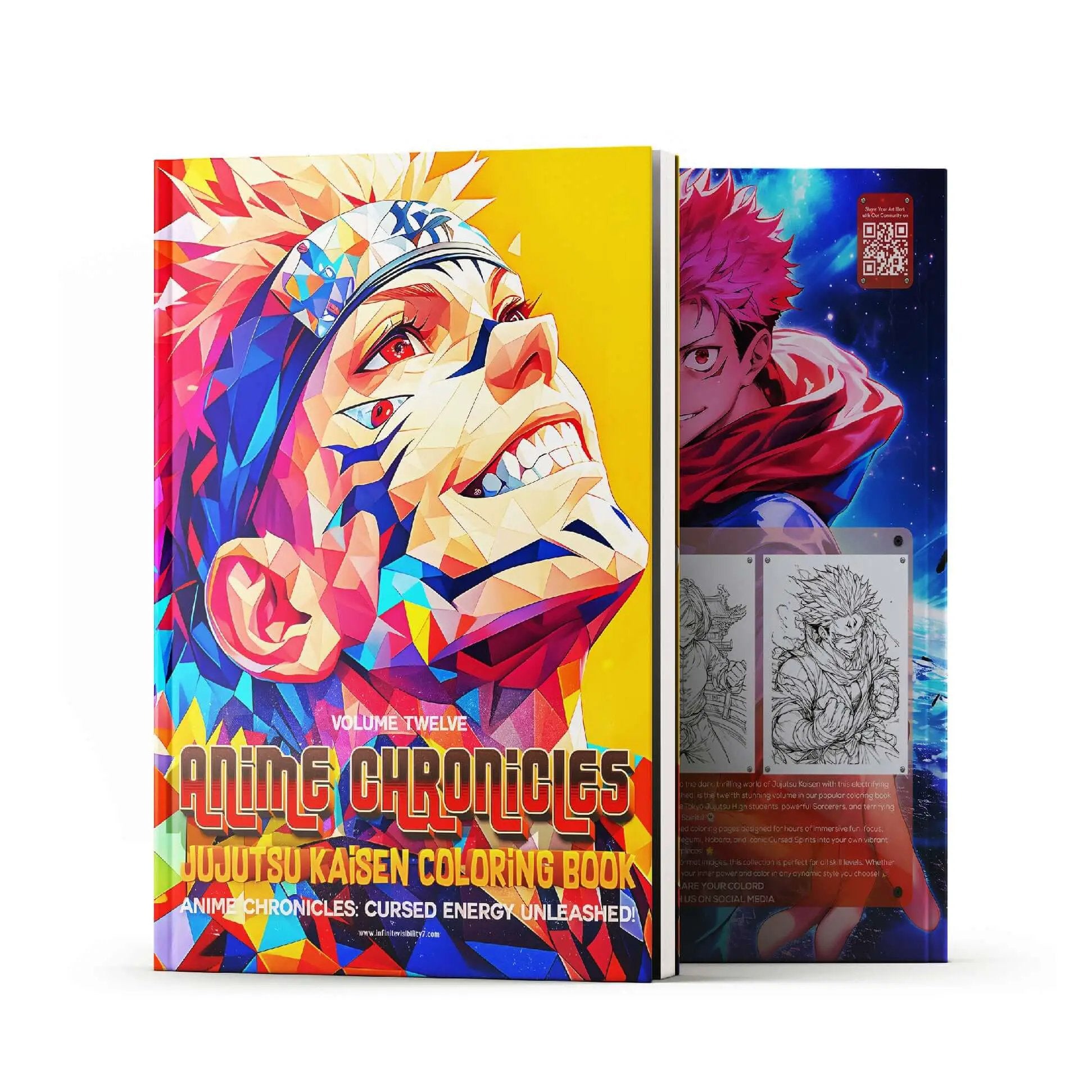 Jujutsu Kaisen coloring book Vol 12 by Infinite Visibility featuring 50 sorcerer pages from the anime series.