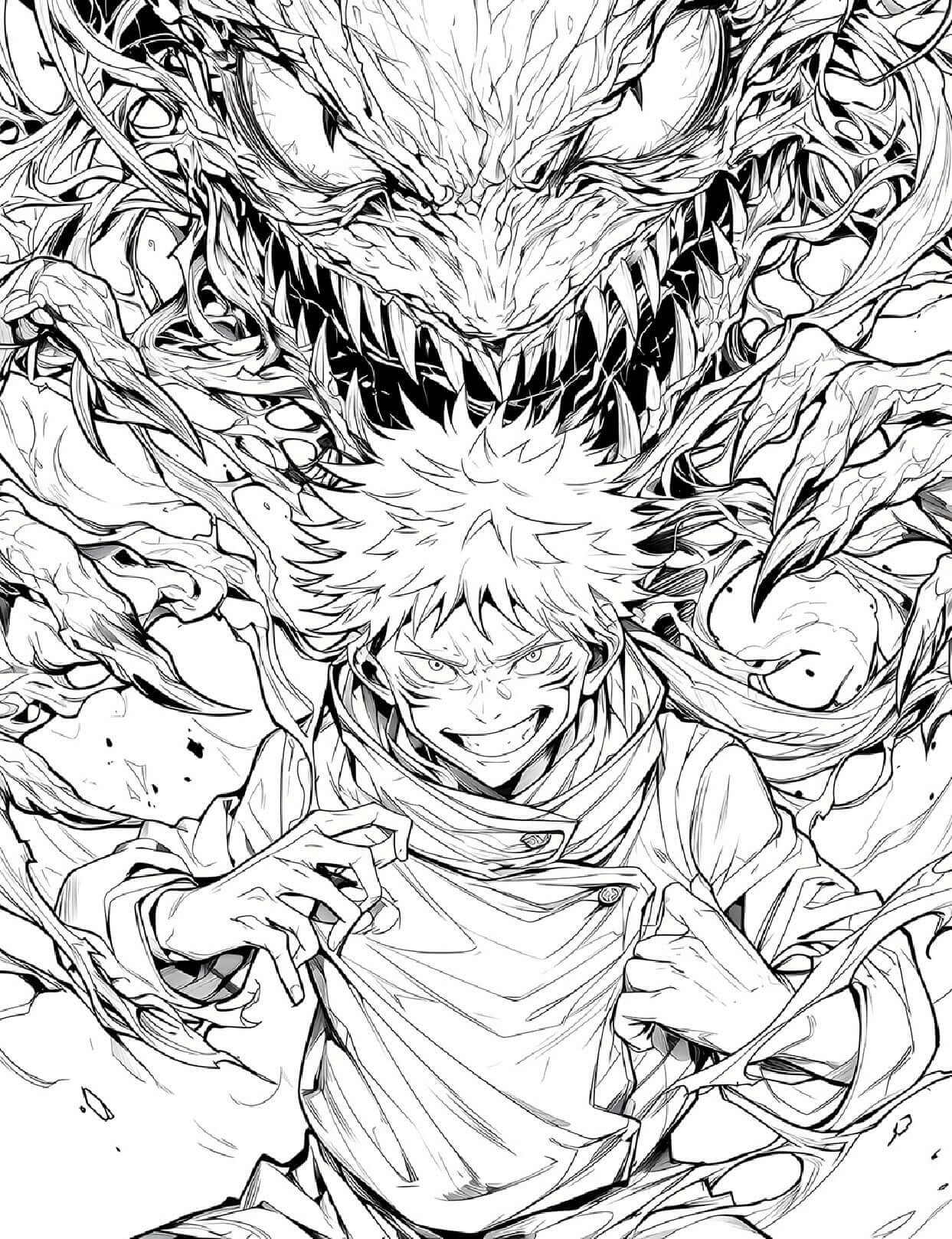 Jujutsu Kaisen coloring book Vol 12 by Infinite Visibility with 50 sorcerer pages featuring anime characters, ready for digital download.