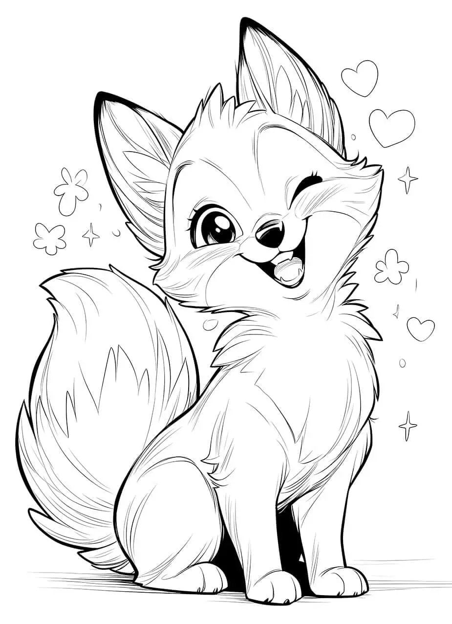 Cute winking fox coloring page by Infinite Visibility, featuring an adorable fox with a playful expression for kids to color.