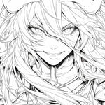 Coloring page of Albedo: The Supreme Succubus from Overlord anime, featuring detailed line art for coloring.
