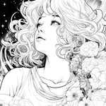 Cosmic Bloom coloring page featuring celestial floral art, downloadable by Infinite Visibility for creative coloring and relaxation.