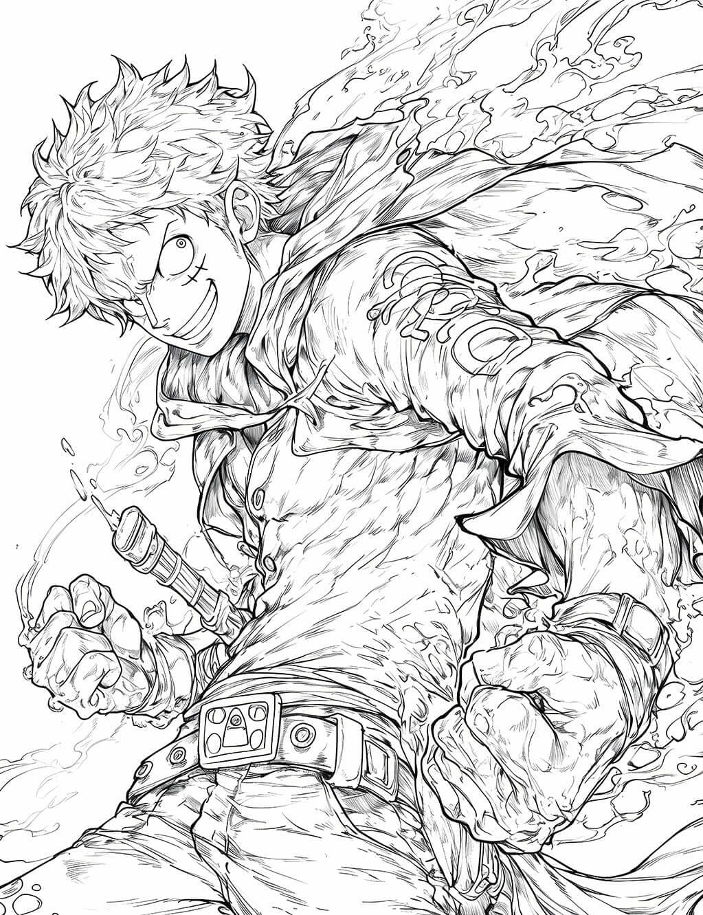 Colorful Monkey D. Luffy coloring page from One Piece, designed for kids, featuring vibrant artwork and dynamic pirate character.