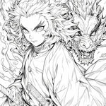 Fierce Flame Warrior coloring page featuring an intricate line art illustration by Infinite Visibility for coloring.